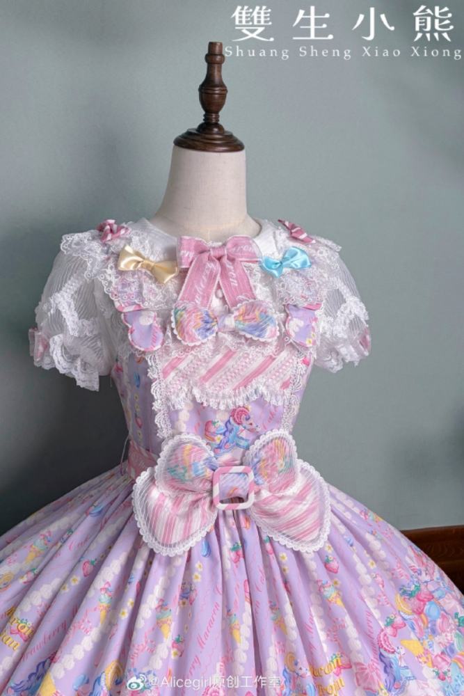 Alice Girl ~Strawberry Macaron~ Sweet Prints Lolita JSK OP and Salopette 4 Colors