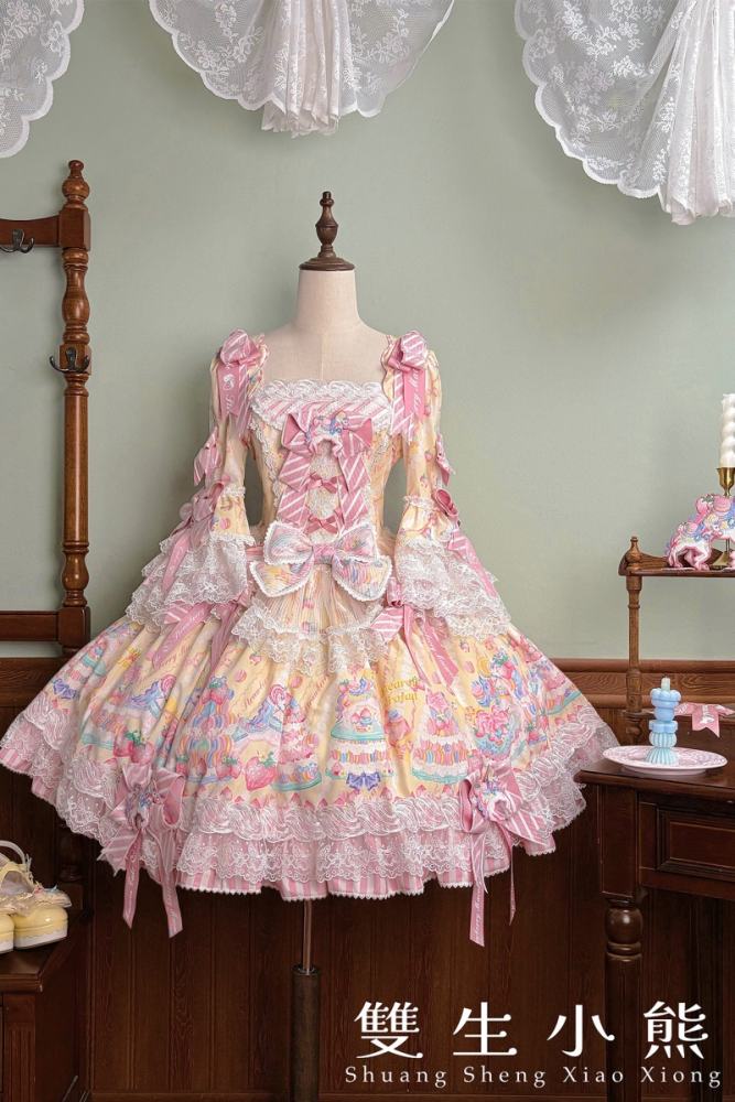 Alice Girl ~Strawberry Macaron~ Sweet Prints Lolita JSK OP and Salopette 4 Colors