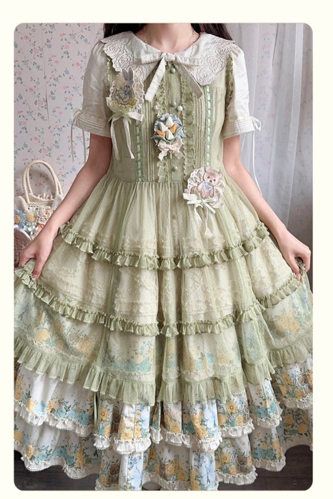 Nansheng Pavilion ~Flower Rabbit Little Bear~ Plus Size Lolita JSK OP and Blouse