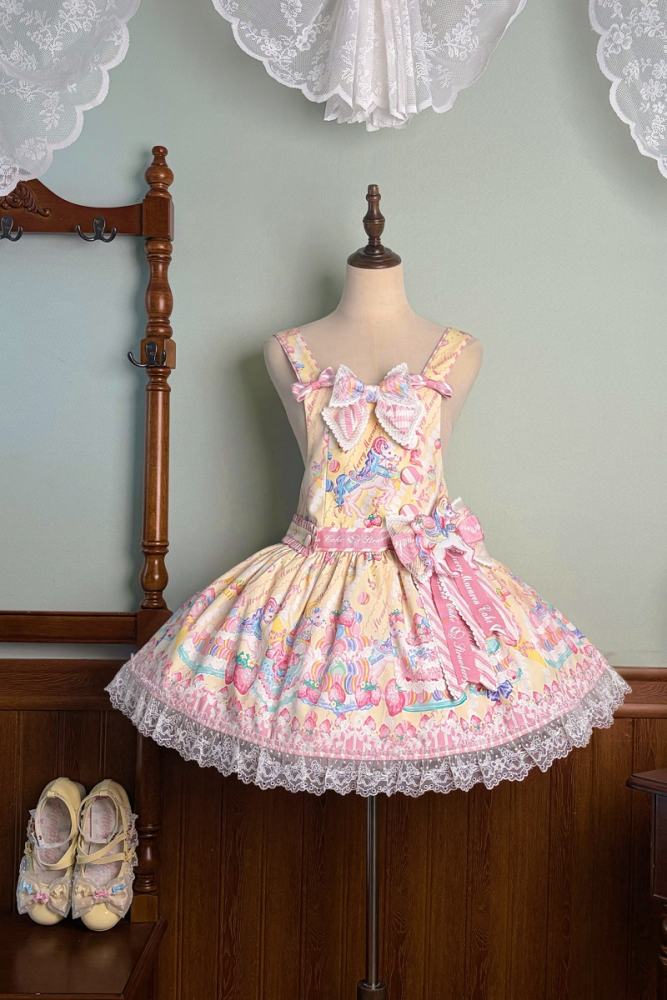Alice Girl ~Strawberry Macaron~ Sweet Prints Lolita JSK OP and Salopette 4 Colors