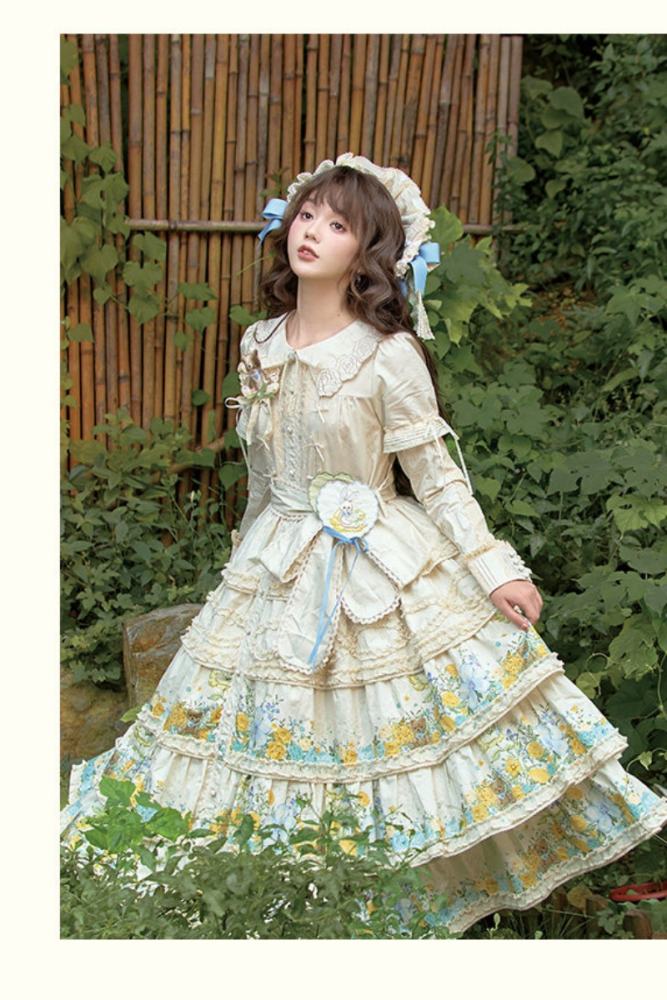 Nansheng Pavilion ~Flower Rabbit Little Bear~ Plus Size Lolita JSK OP and Blouse