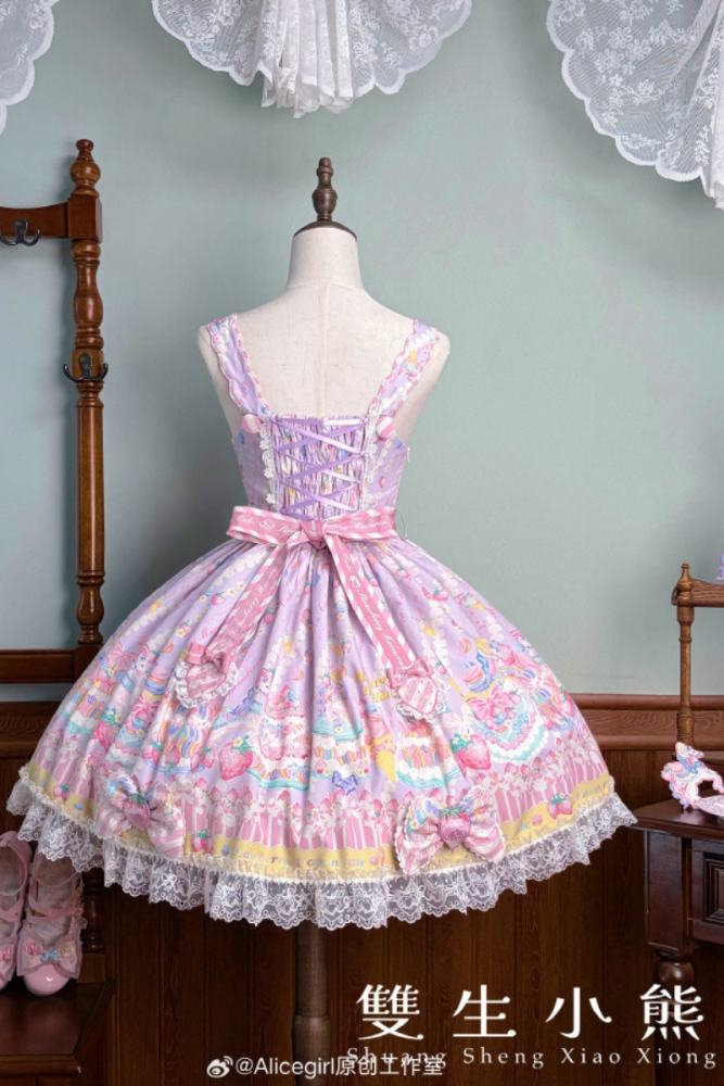 Alice Girl ~Strawberry Macaron~ Sweet Prints Lolita JSK OP and Salopette 4 Colors