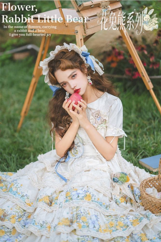 Nansheng Pavilion ~Flower Rabbit Little Bear~ Plus Size Lolita JSK OP and Blouse