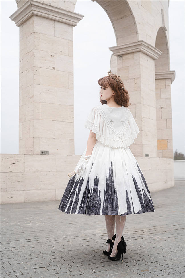 Church and Cross Print Lolita Jumper Dress and Cape