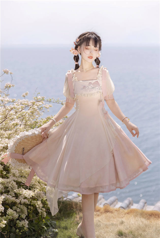 Peach Embroidery Pink Qi Lolita Dress