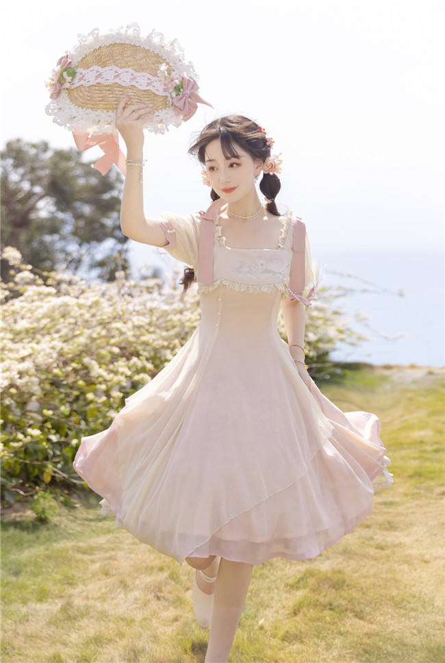Peach Embroidery Pink Qi Lolita Dress