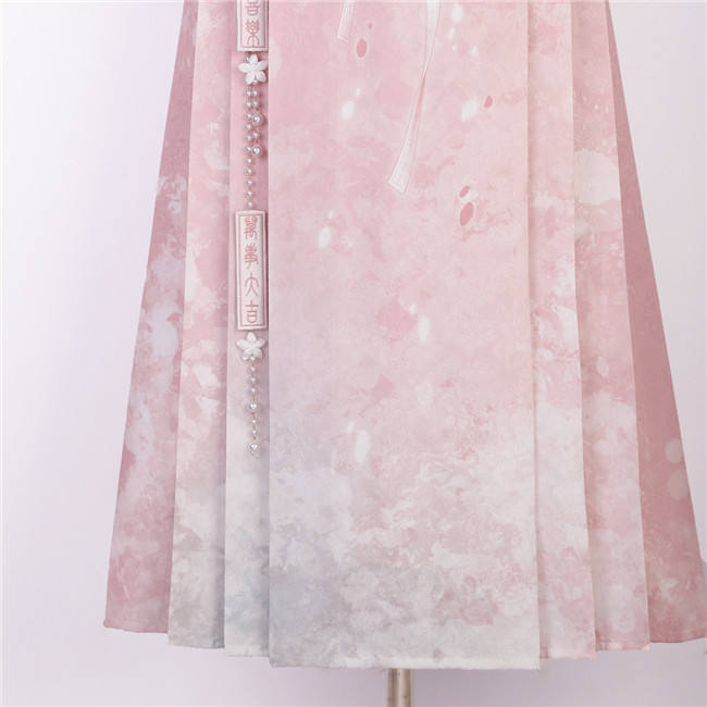 Sakura Print Chinese Hanfu Horse Face Skirt Set