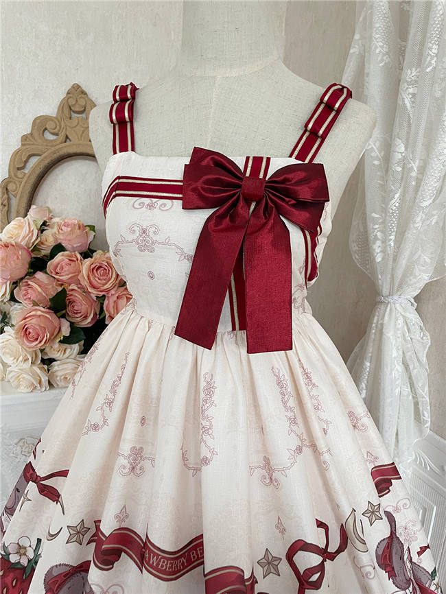 Bear and Strawberry Print Lolita Jumper Dress and Coat