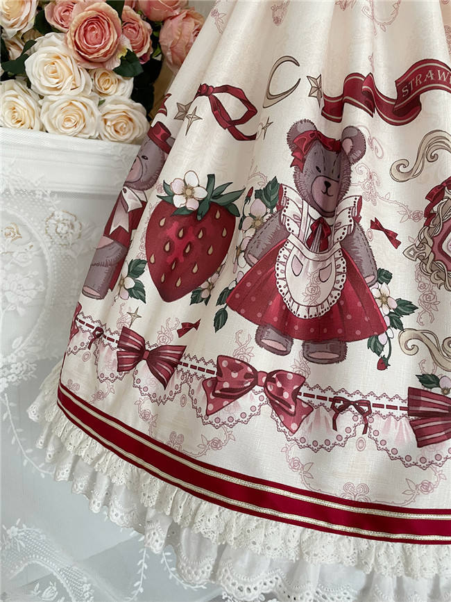 Bear and Strawberry Print Lolita Jumper Dress and Coat