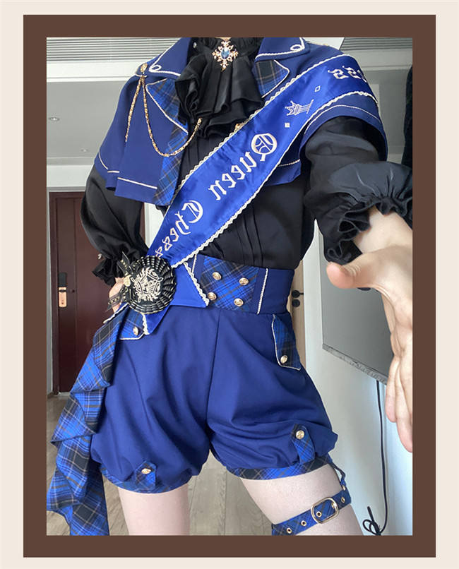 Queen's Game Ouji Lolita Blouse, Cape, Short Pants Red Green Blue