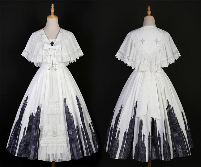 Church and Cross Print Lolita Jumper Dress and Cape