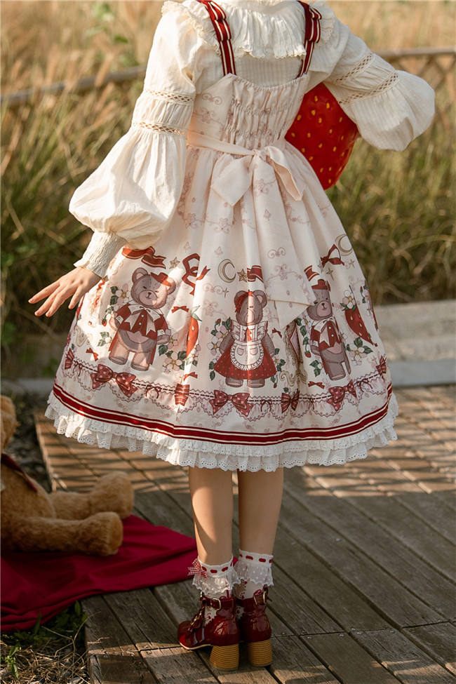 Bear and Strawberry Print Lolita Jumper Dress and Coat