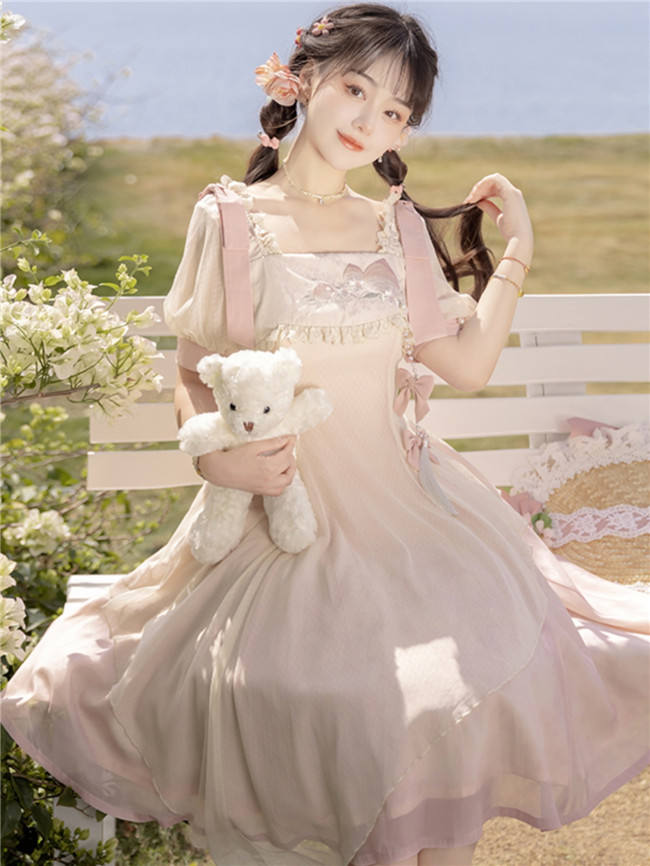 Peach Embroidery Pink Qi Lolita Dress