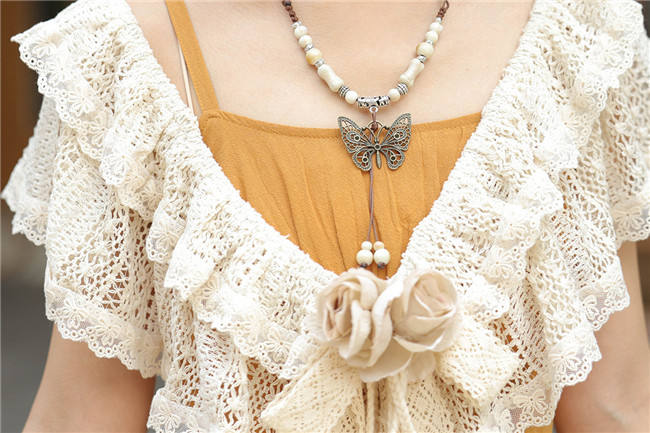 Daisy Embroidery Han Style Jumper Dress and Lace Tippet