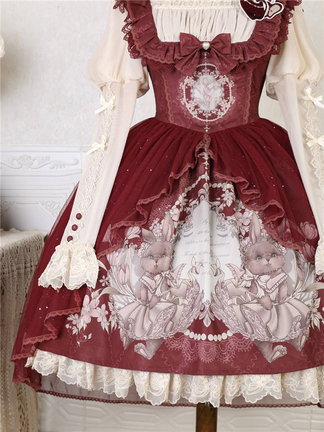 Mystery Land Bunny Print Classic Lolita Dress and Blouse