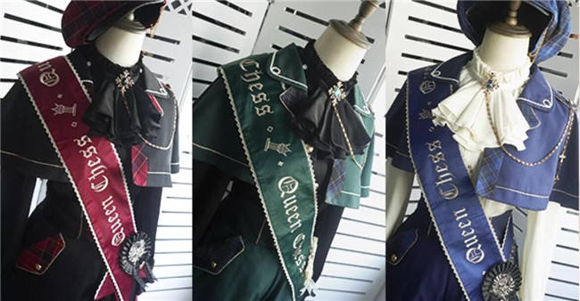 Queen's Game Ouji Lolita Blouse, Cape, Short Pants Red Green Blue