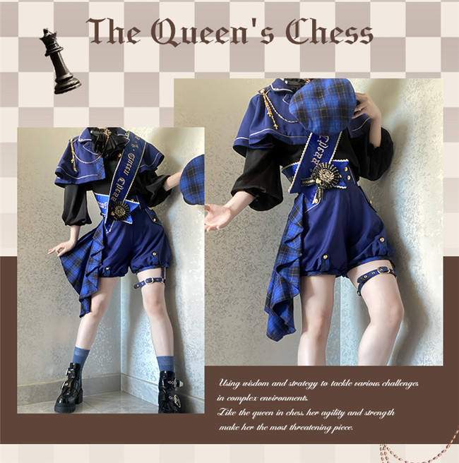 Queen's Game Ouji Lolita Blouse, Cape, Short Pants Red Green Blue