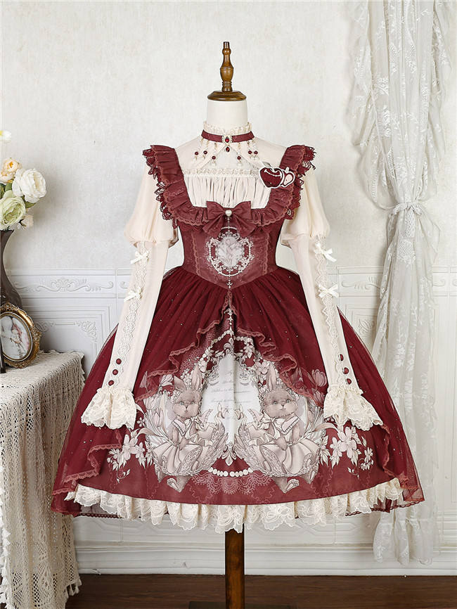Mystery Land Bunny Print Classic Lolita Dress and Blouse