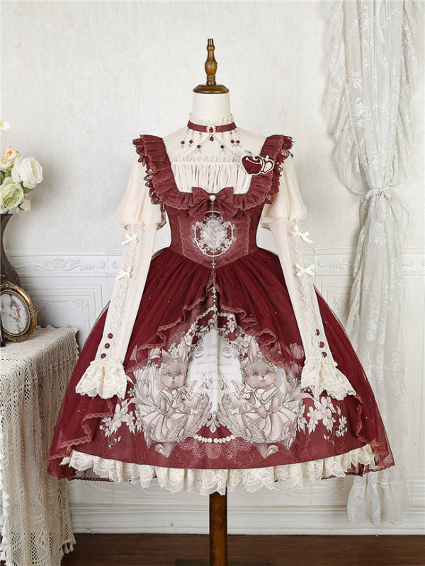 Mystery Land Bunny Print Classic Lolita Dress and Blouse