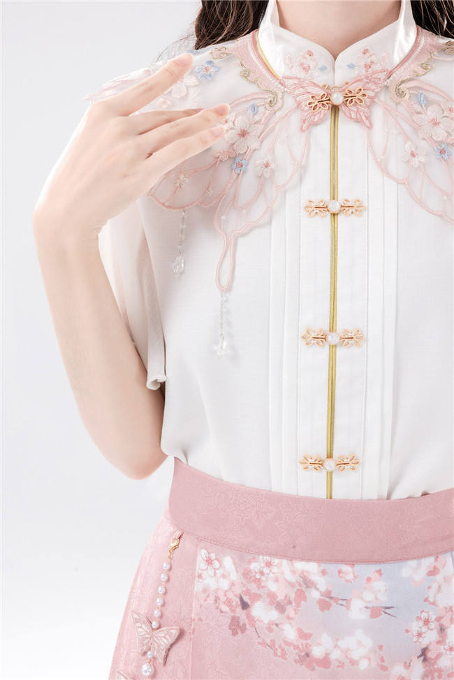 Sakura Print Chinese Hanfu Horse Face Skirt Set