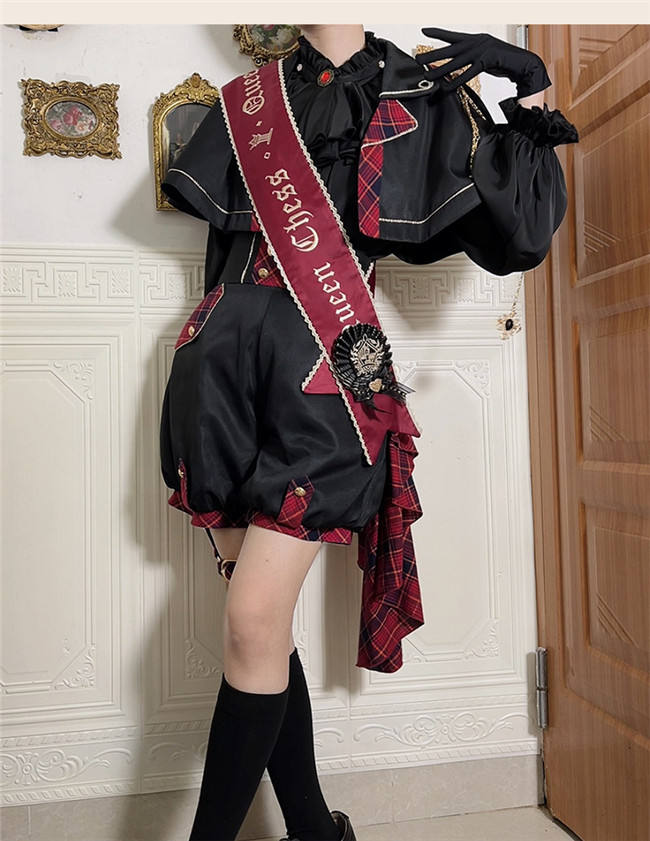 Queen's Game Ouji Lolita Blouse, Cape, Short Pants Red Green Blue