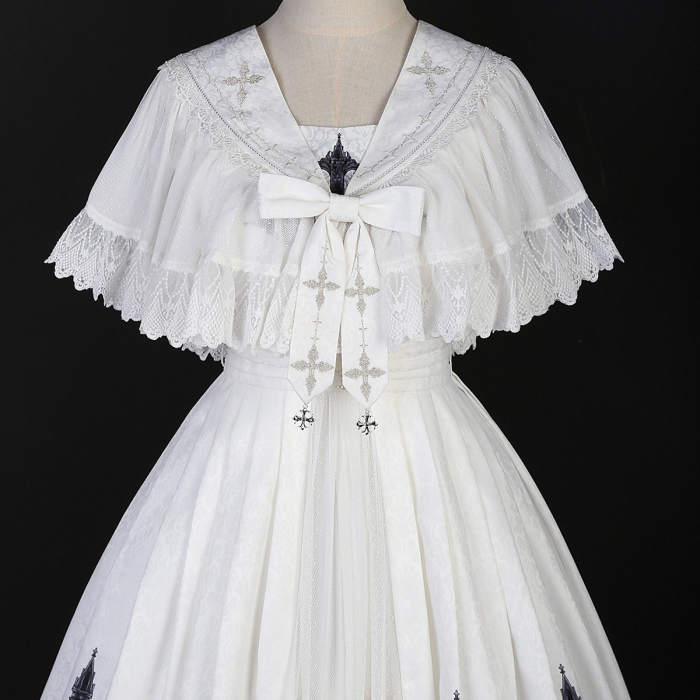 Church and Cross Print Lolita Jumper Dress and Cape