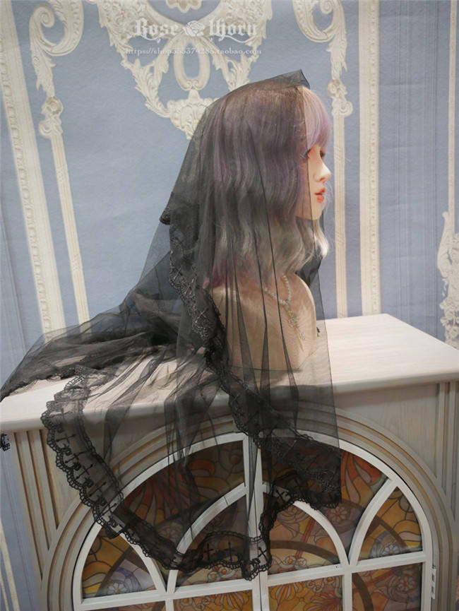 Cross Lace Dark Black Gothic Veil/Mantilla