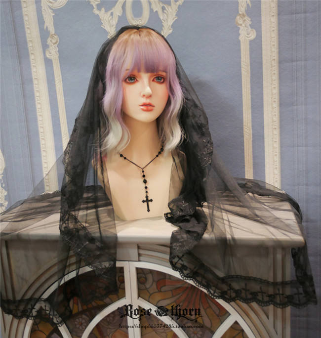 Cross Lace Dark Black Gothic Veil/Mantilla