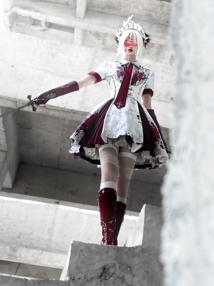 Your Highness Blood Rose Military Lolita Dress, Corset, Necktie and Medal