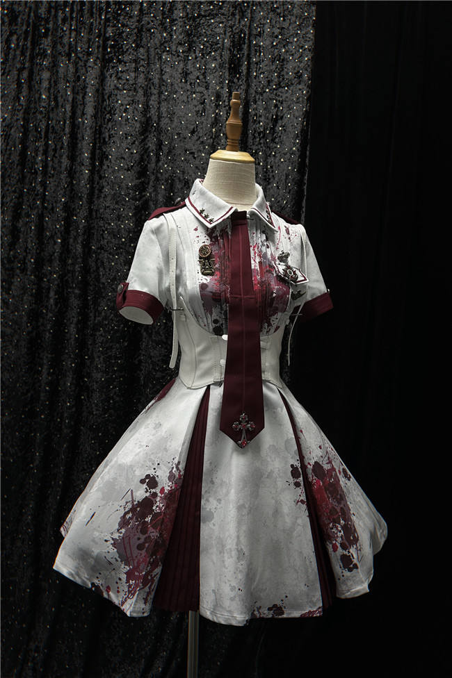 Your Highness Blood Rose Military Lolita Dress, Corset, Necktie and Medal
