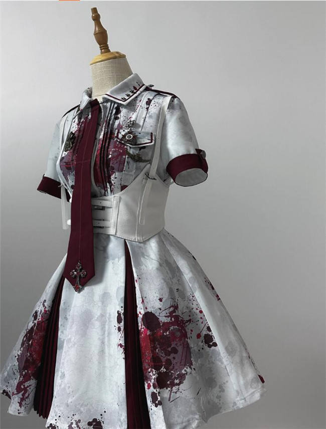 Your Highness Blood Rose Military Lolita Dress, Corset, Necktie and Medal