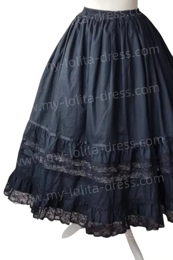 Retro Ruffled Lacework Lolita Black Skirt