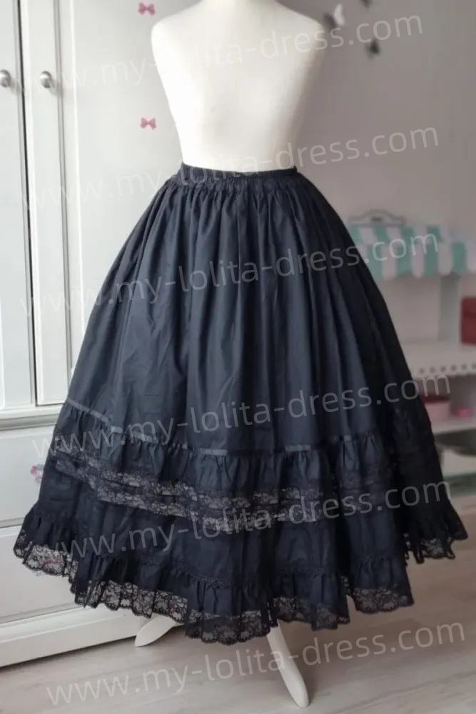 Retro Ruffled Lacework Lolita Black Skirt