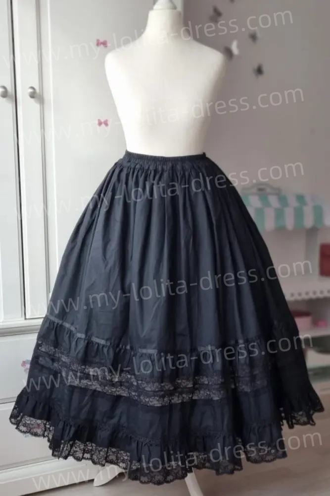 Retro Ruffled Lacework Lolita Black Skirt