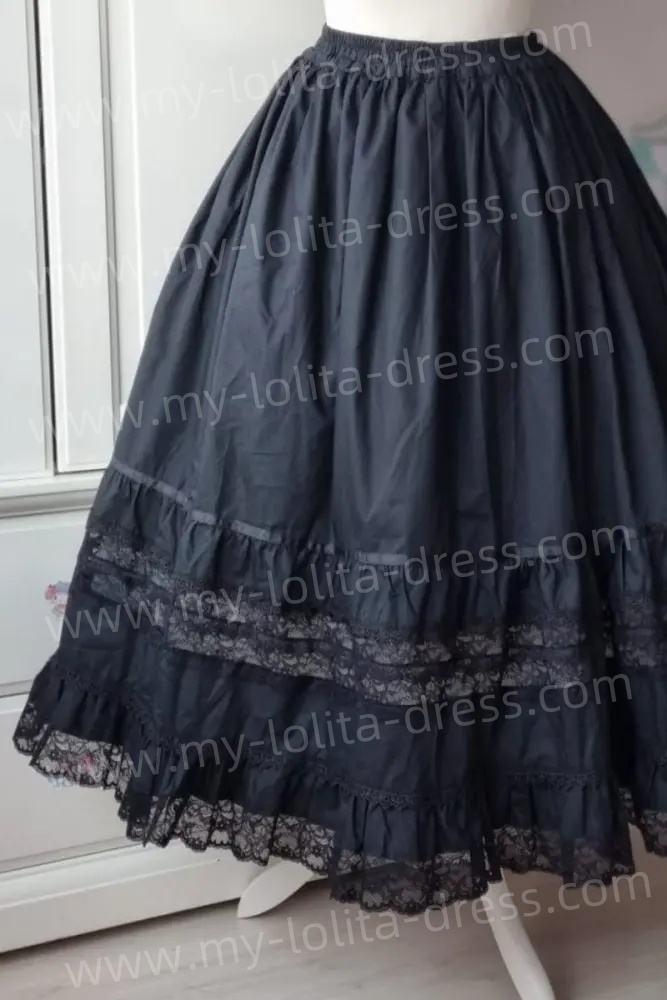 Retro Ruffled Lacework Lolita Black Skirt