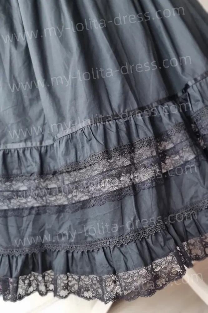 Retro Ruffled Lacework Lolita Black Skirt
