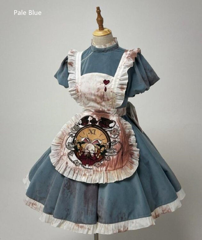 Your Highness Alice the Black Fairy Tale Lolita Dress and Apron Pale Blue Size L In Stock