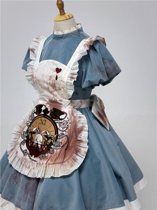 Your Highness Alice the Black Fairy Tale Lolita Dress and Apron Pale Blue Size L In Stock