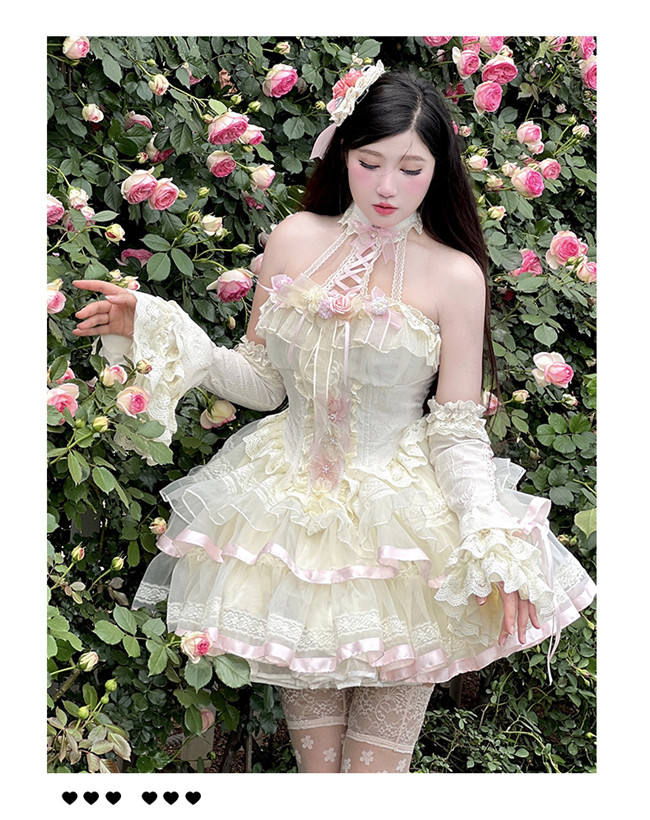 Diamond Honey Floral Ribbon Halter-neck Dress