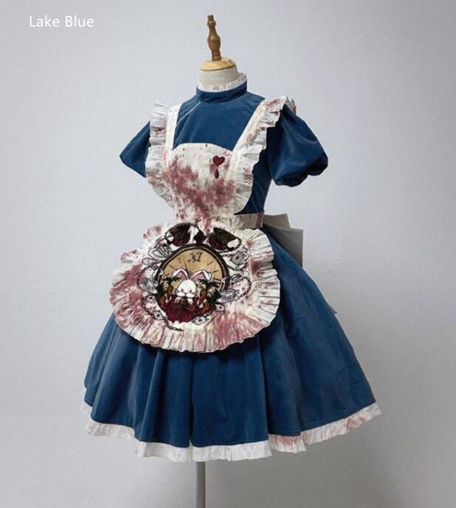 Your Highness Alice the Black Fairy Tale Lolita Dress and Apron Pale Blue Size L In Stock