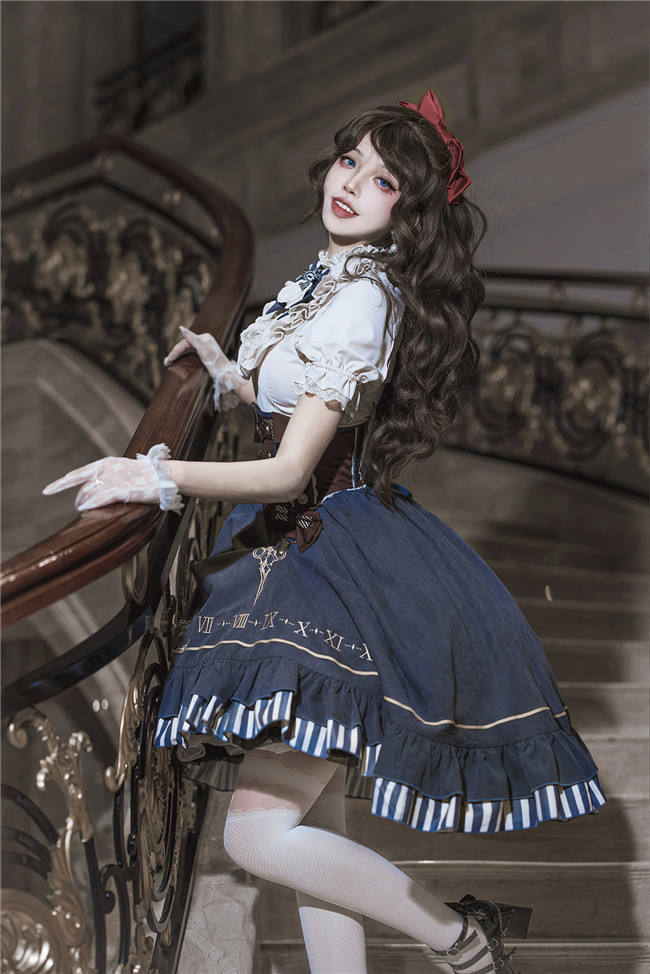Blue Steam Punk Lolita Skirt, Blouse and Corset