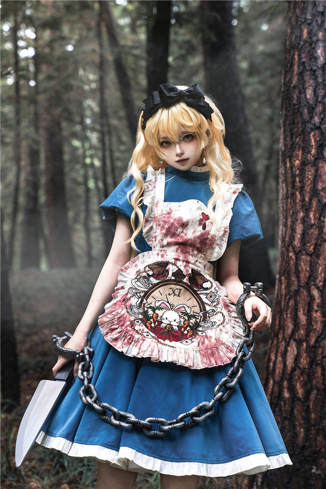 Your Highness Alice the Black Fairy Tale Lolita Dress and Apron Pale Blue Size L In Stock