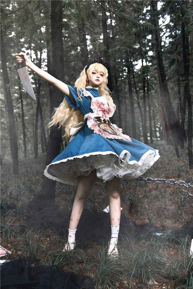 Your Highness Alice the Black Fairy Tale Lolita Dress and Apron Pale Blue Size L In Stock