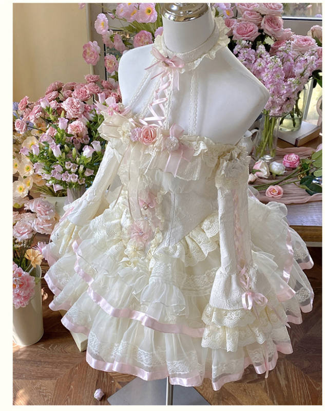 Diamond Honey Floral Ribbon Halter-neck Dress
