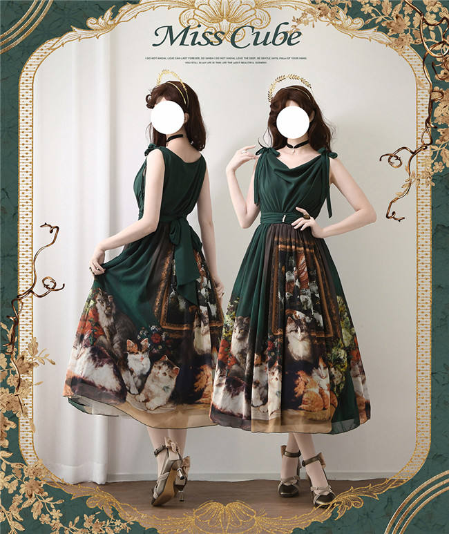 Miss Point Greek Inspired Heap Collar Print Dress