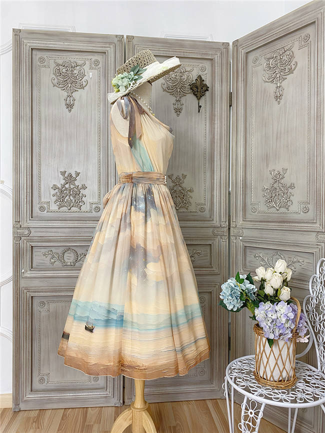 Miss Point Greek Inspired Heap Collar Print Dress
