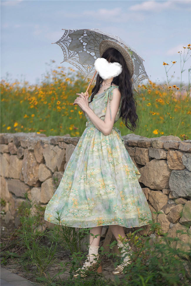 Miss Point Greek Inspired Heap Collar Print Dress