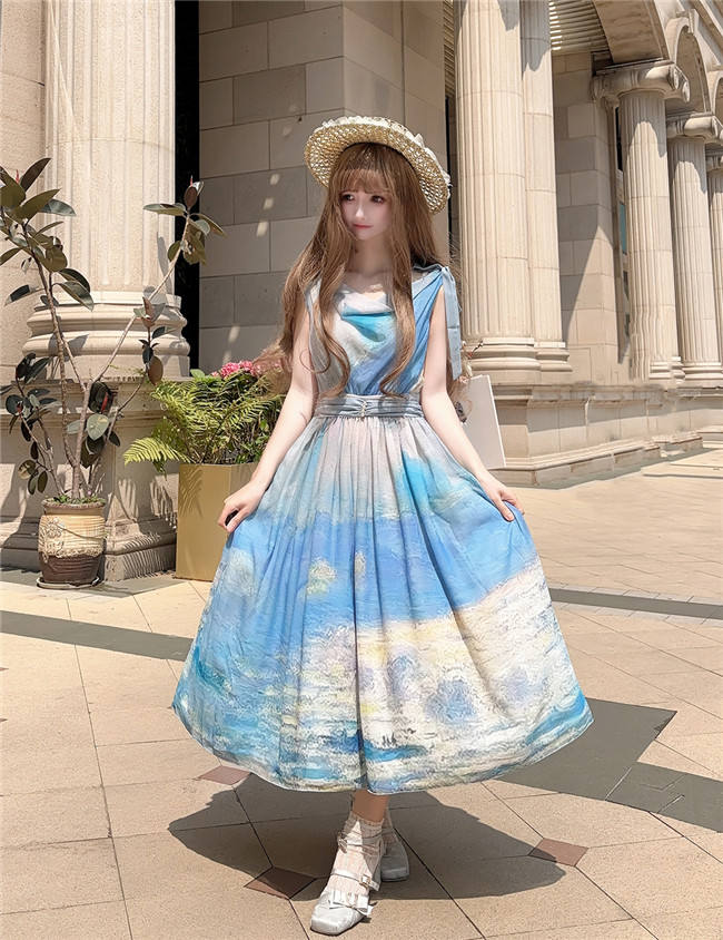 Miss Point Greek Inspired Heap Collar Print Dress