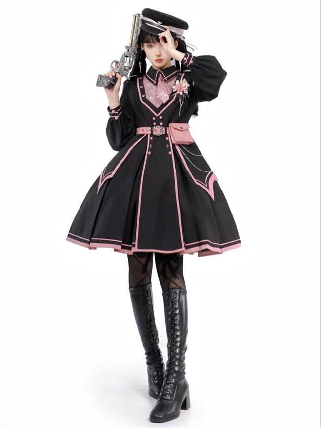 Pink Sakura Military Lolita Dress and Cape