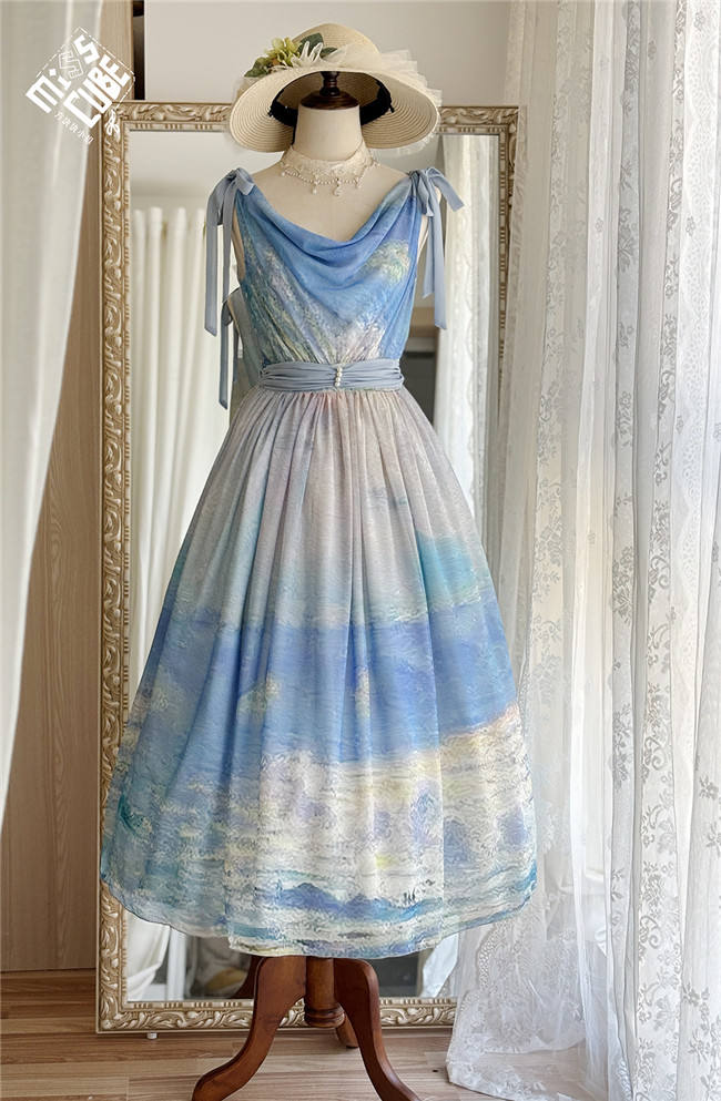 Miss Point Greek Inspired Heap Collar Print Dress